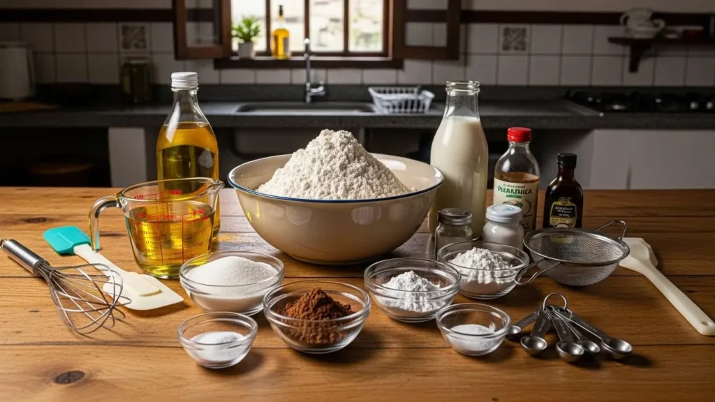 Ingredientes para o bolo de chocolate sem ovo